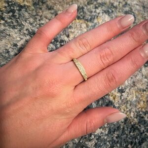 Elegant Gold Band Ring from OOTDY. Gold vermeil band with white sapphires.